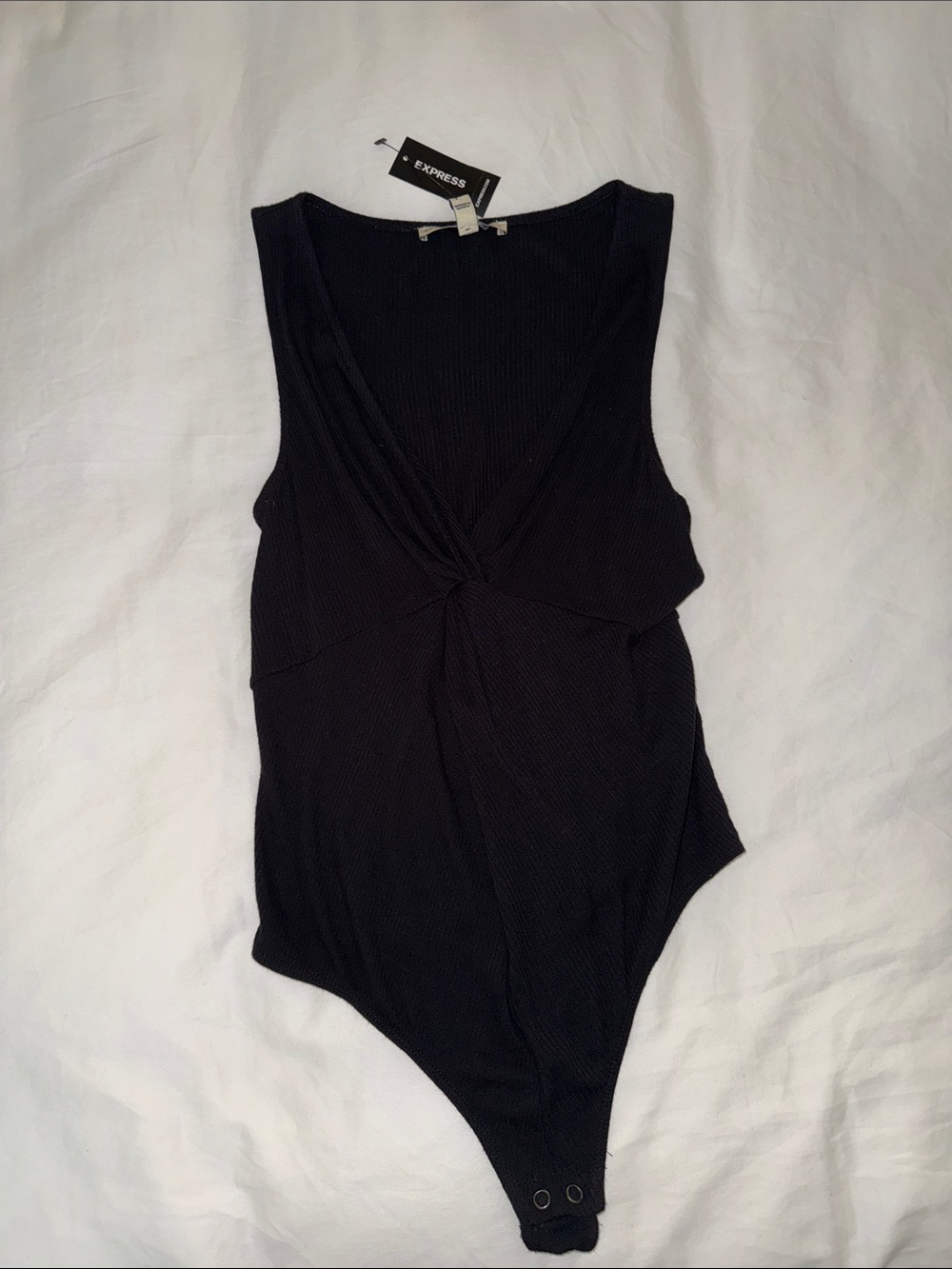 Express Black Twist-Front Sleeveless Bodysuit